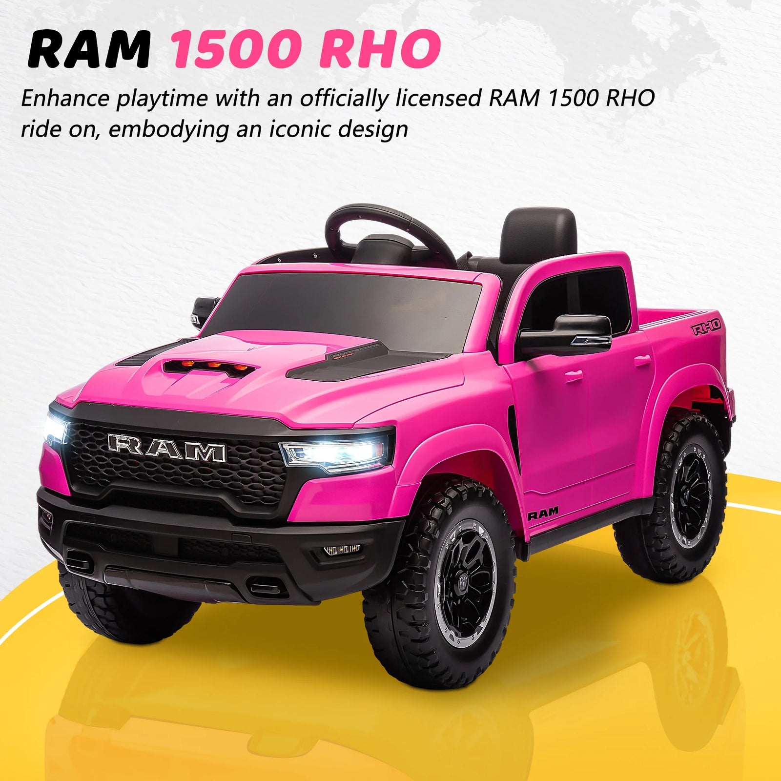 Dodge RAM Ride on Car, 12V Powered Ride on Toy with Remote Control, Rear Wheel Suspension, 5 Point Safety Belt, MP3 Player, Bluetooth, LED Lights, Electric Vehicles for 3-8 Years Boys Girls, Pink