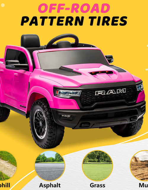 Load image into Gallery viewer, Dodge RAM Ride on Car, 12V Powered Ride on Toy with Remote Control, Rear Wheel Suspension, 5 Point Safety Belt, MP3 Player, Bluetooth, LED Lights, Electric Vehicles for 3-8 Years Boys Girls, Pink
